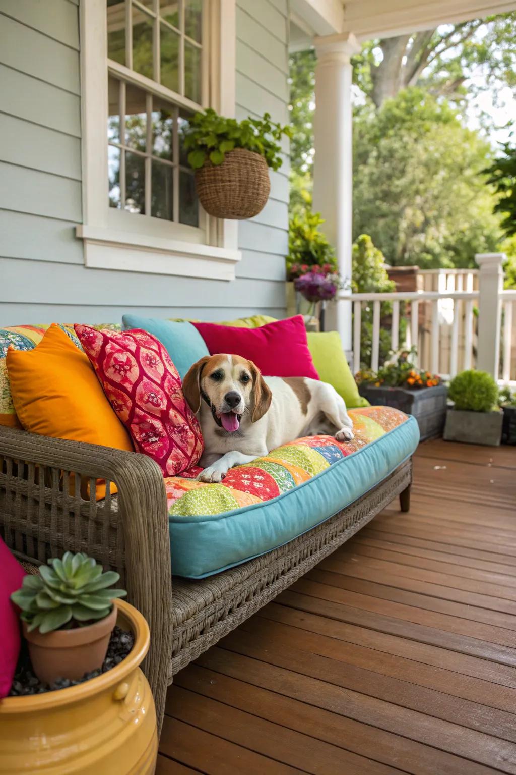 A plush lounging area for dogs to relax in comfort.