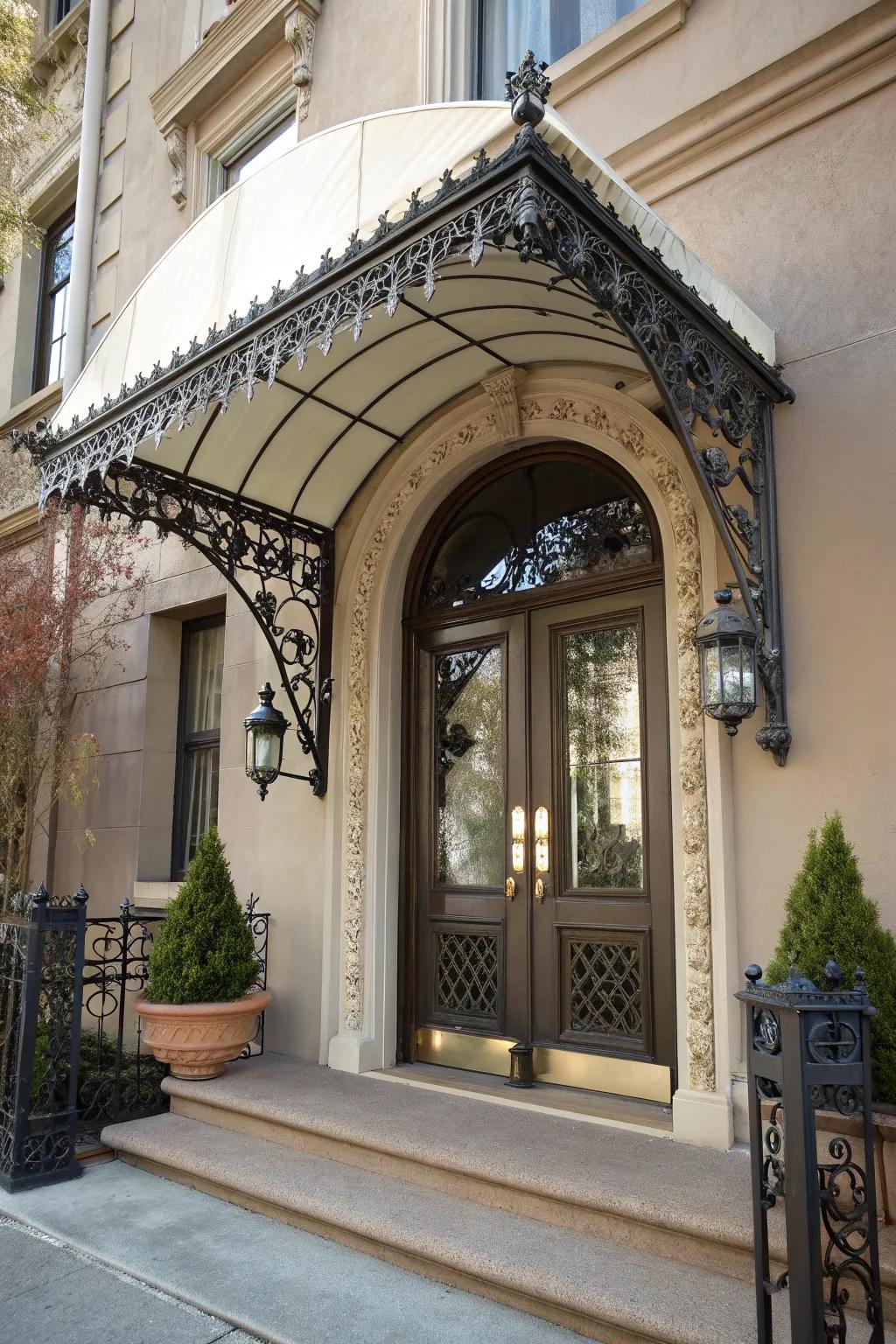 Ornate brackets add character to this beautiful awning.