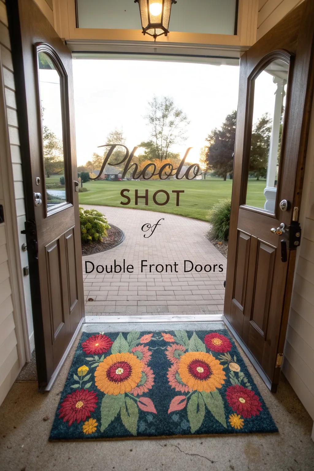 A welcoming doormat adds personality and charm to the double front porch.