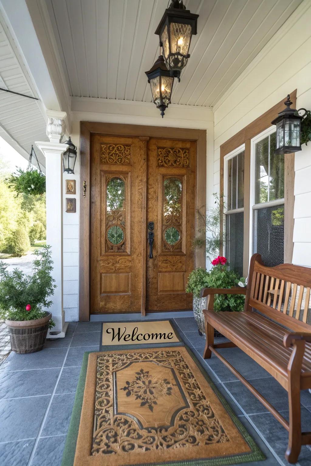 Welcome mats offer a friendly greeting to guests.