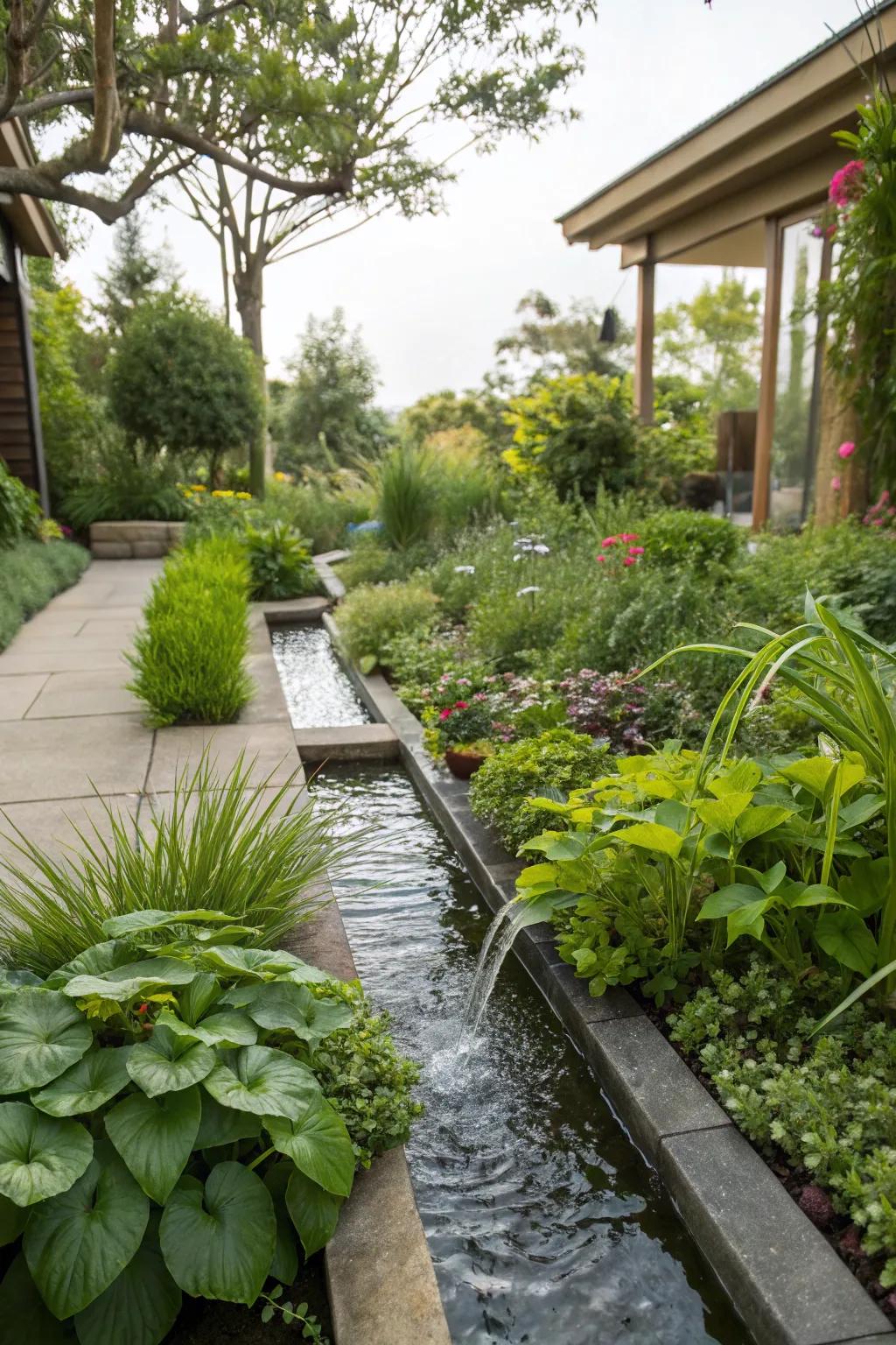 Seamless garden integration hides drainage systems.