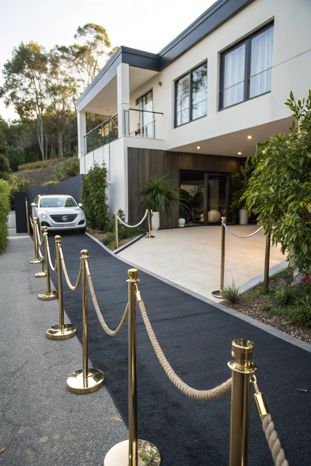 Rope barriers offer a flexible and chic driveway solution.