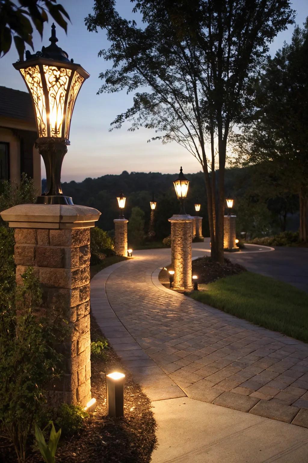 Tall post lights add elegance and height.
