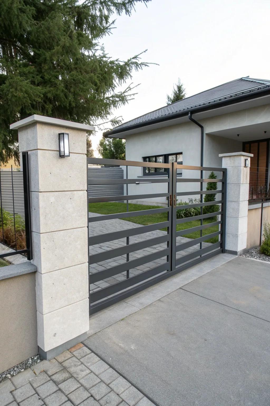 Modern metal gate with clean lines for a sleek entrance.