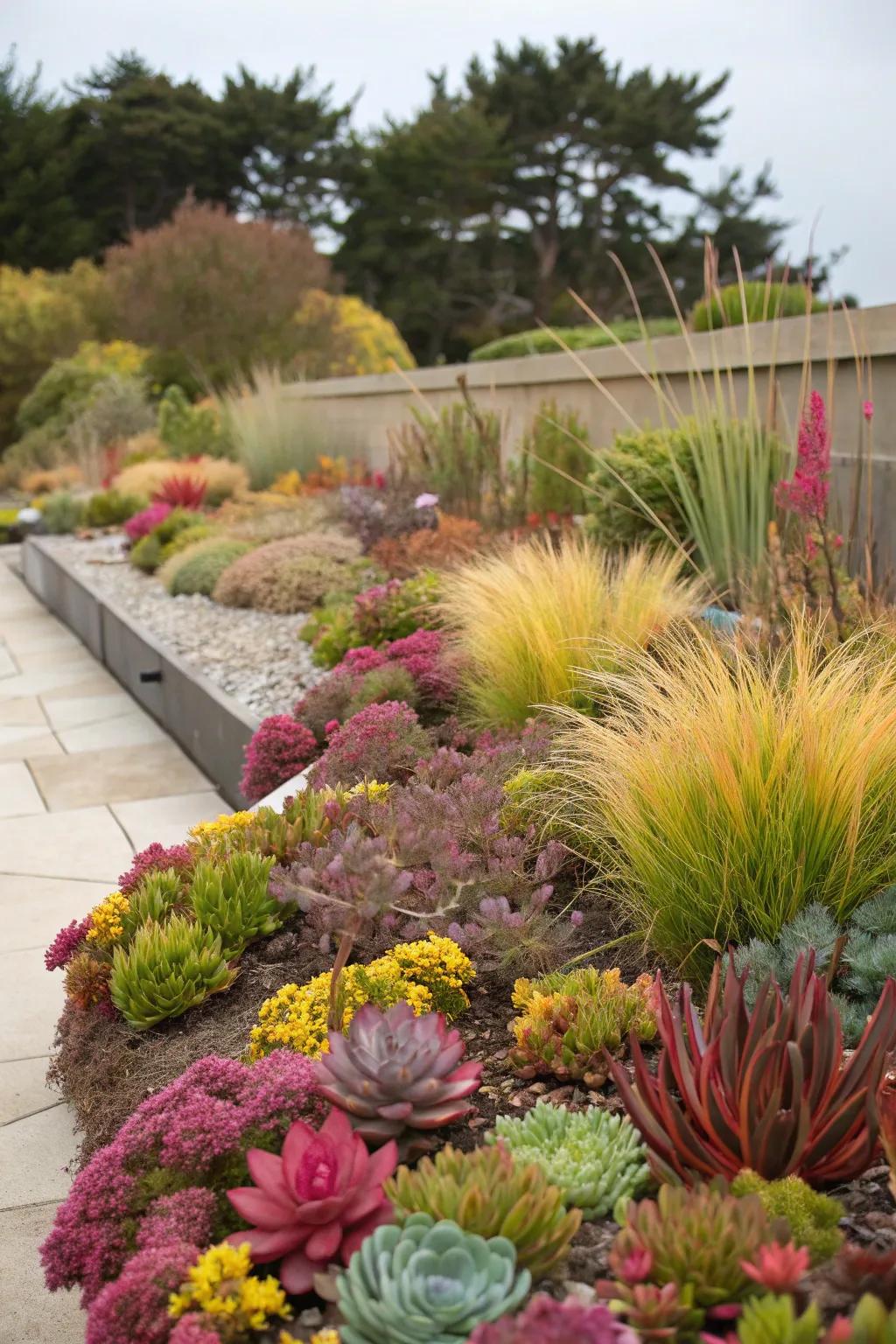 A mix of succulents and ornamental grasses brings color to any garden.