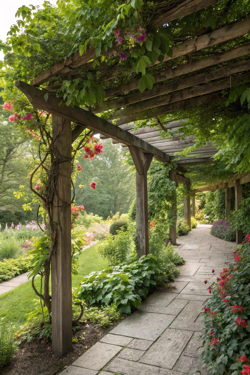 A shaded pergola provides a peaceful escape from the sun.