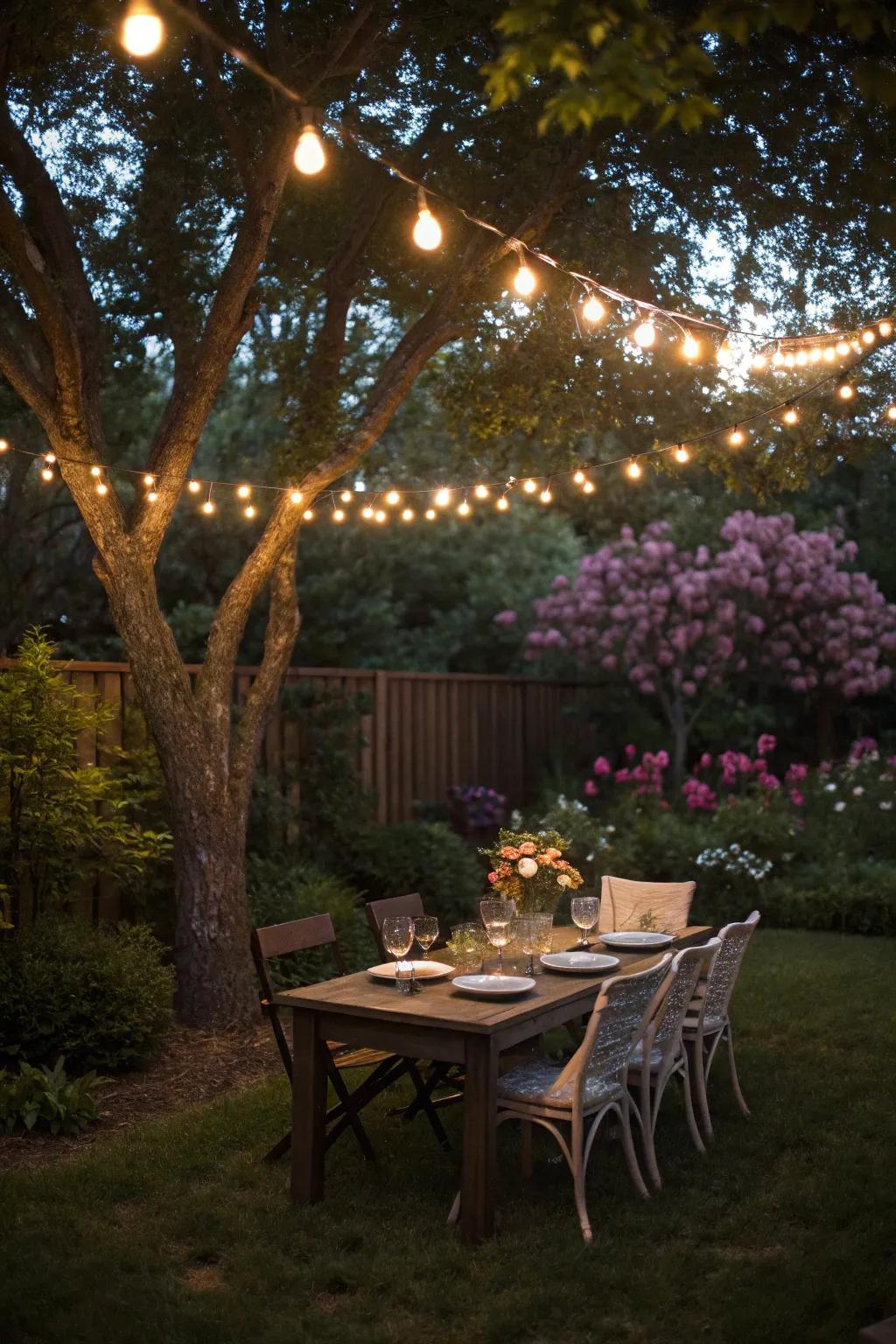 String lights transform your backyard into a magical setting.