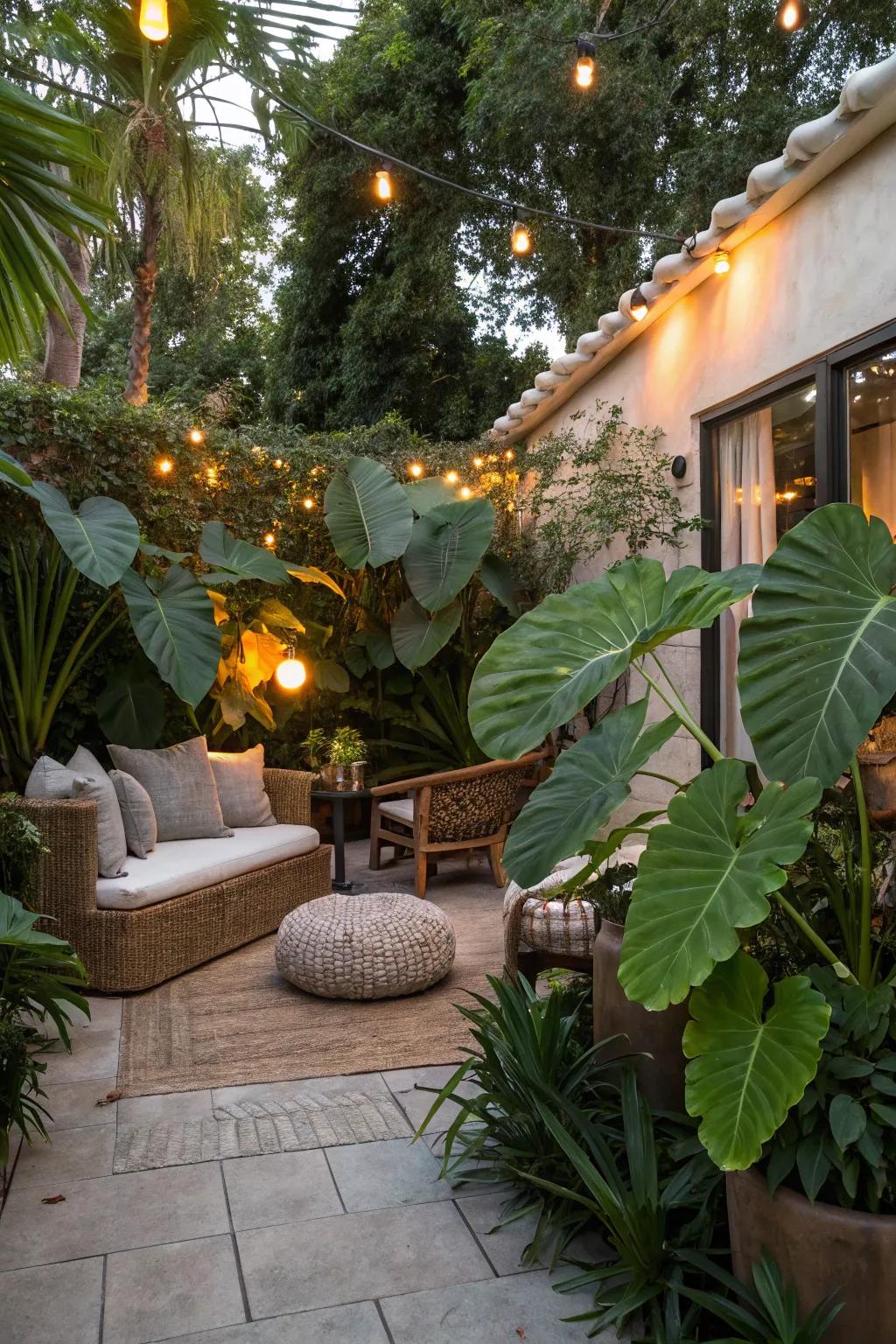 Turn your patio into a cozy retreat with the privacy of elephant ears.