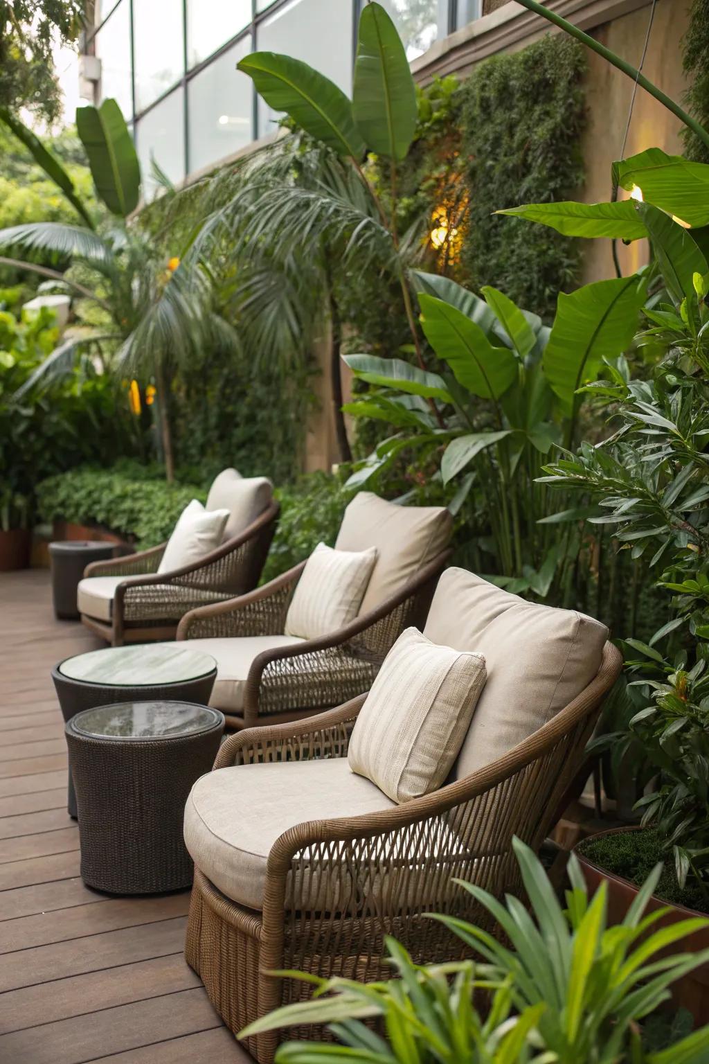 Relax in a cozy seating nook amidst nature.