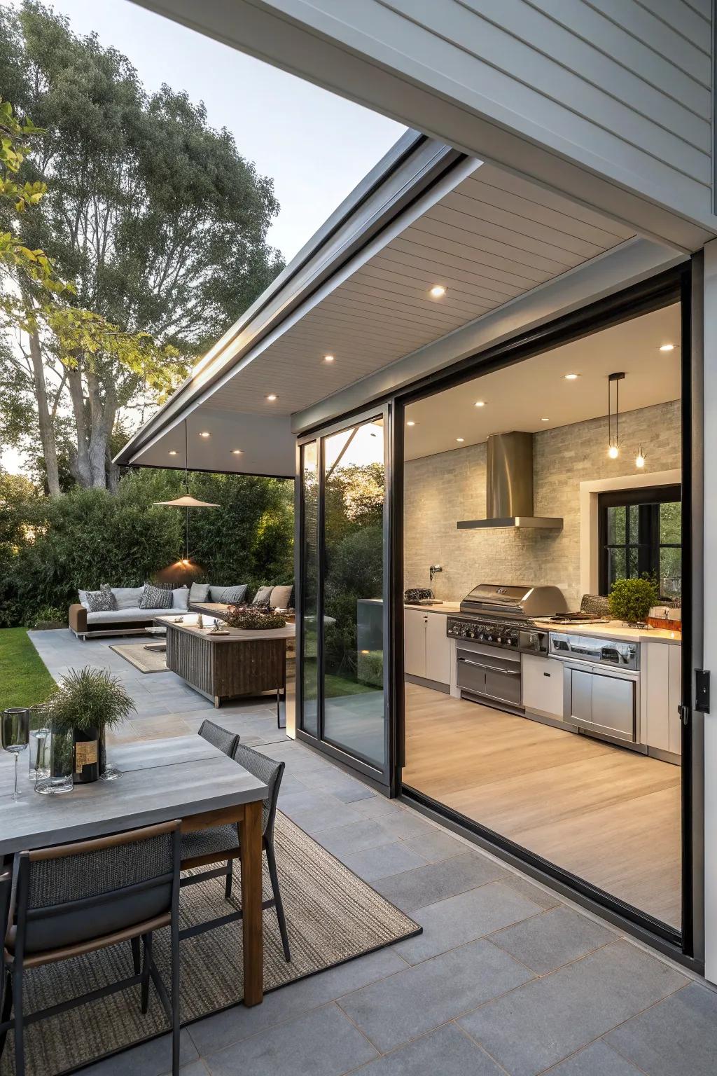 A seamless indoor-outdoor transition with sliding glass doors.
