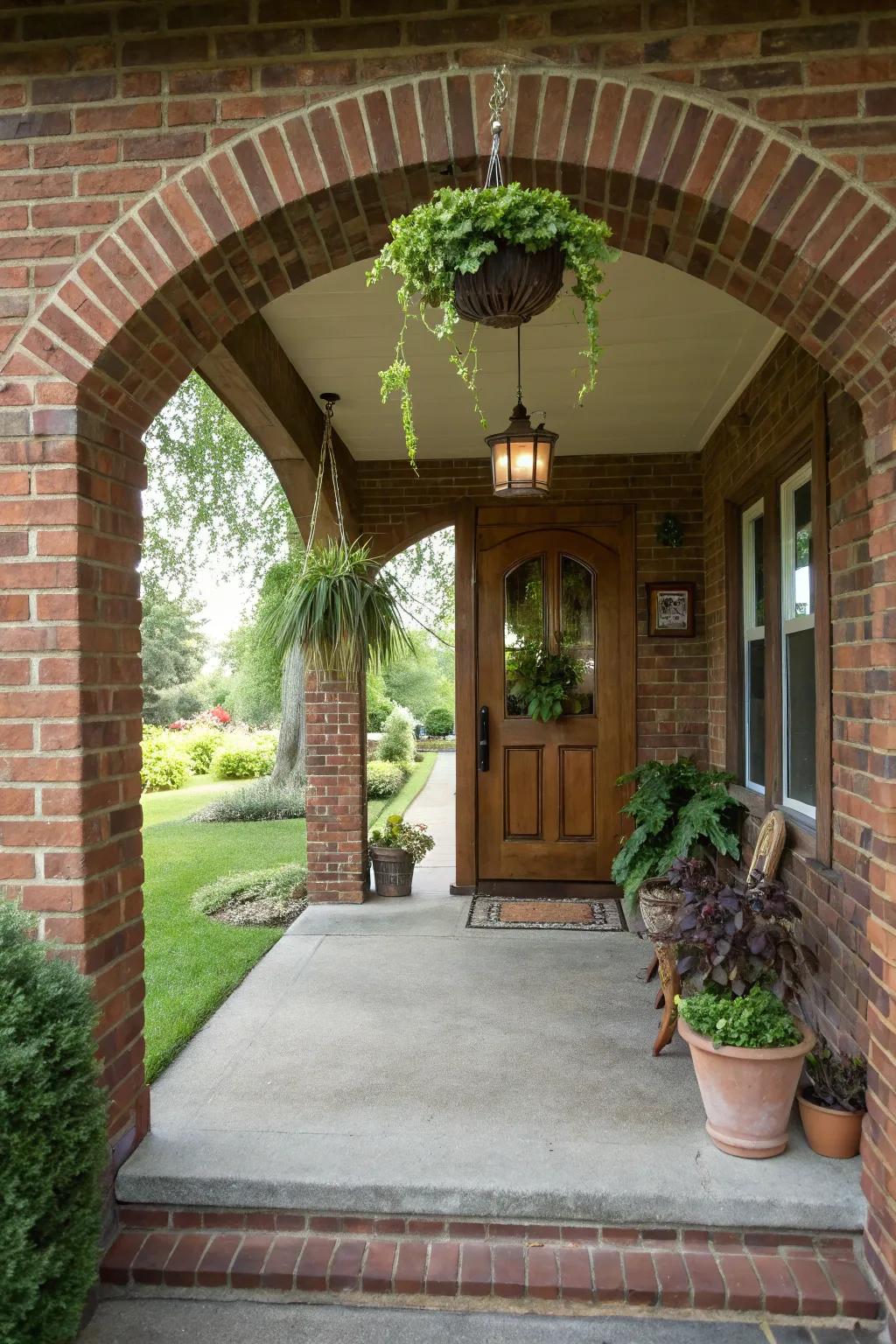 Brick arches add architectural elegance and depth.