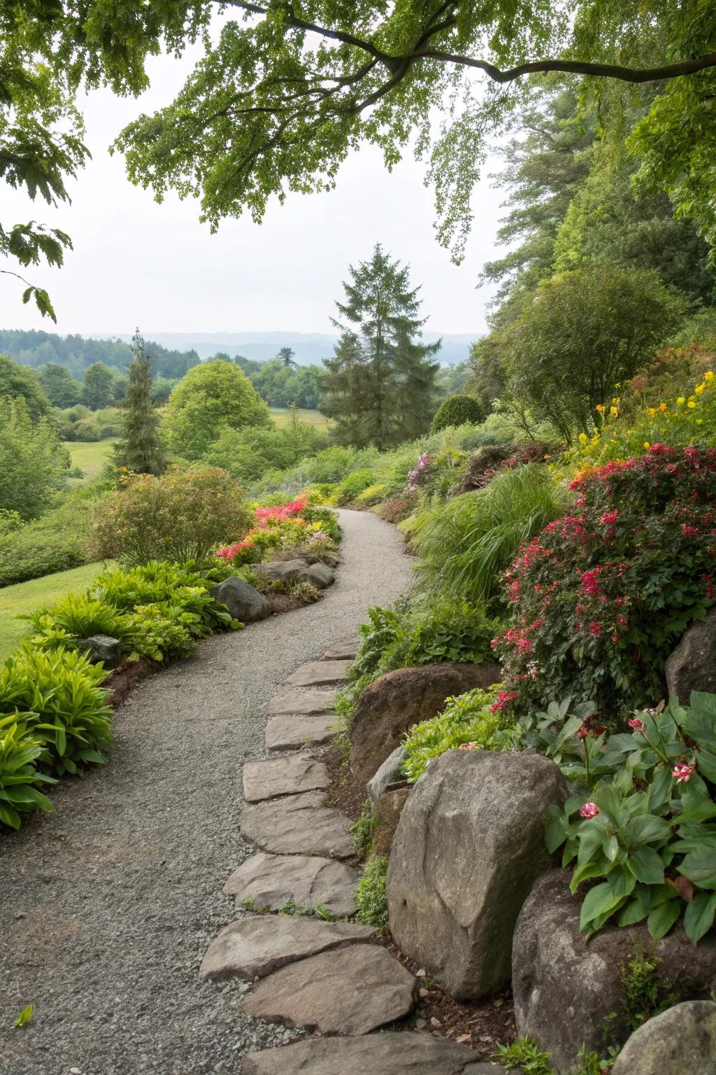 Rock borders naturally guide water and prevent erosion