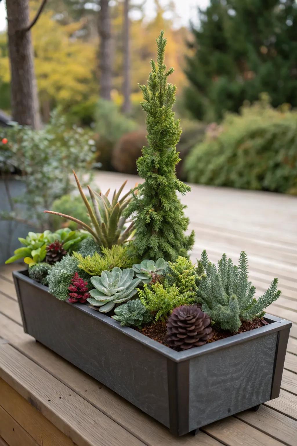 Evergreen and succulent fusion: a match made in gardening heaven.