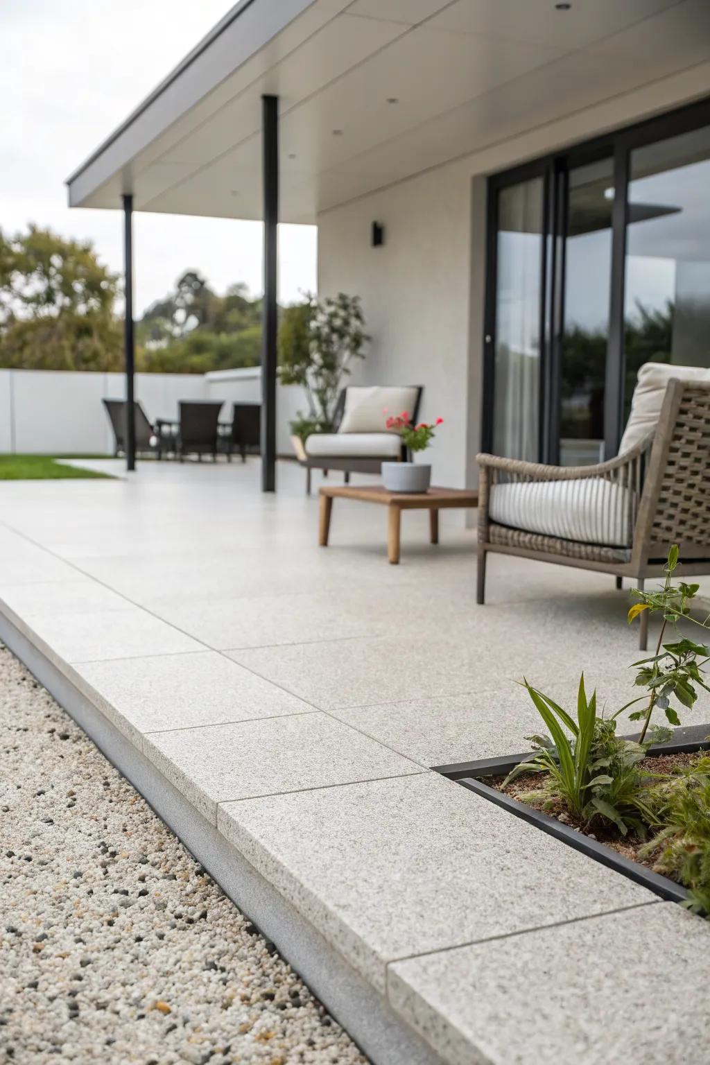 Modern and clean, this aggregate patio exudes simplicity.