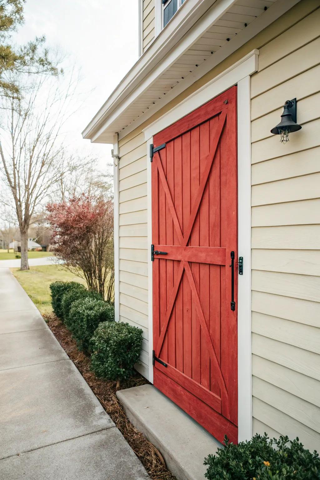 A bold red barn door making a statement.