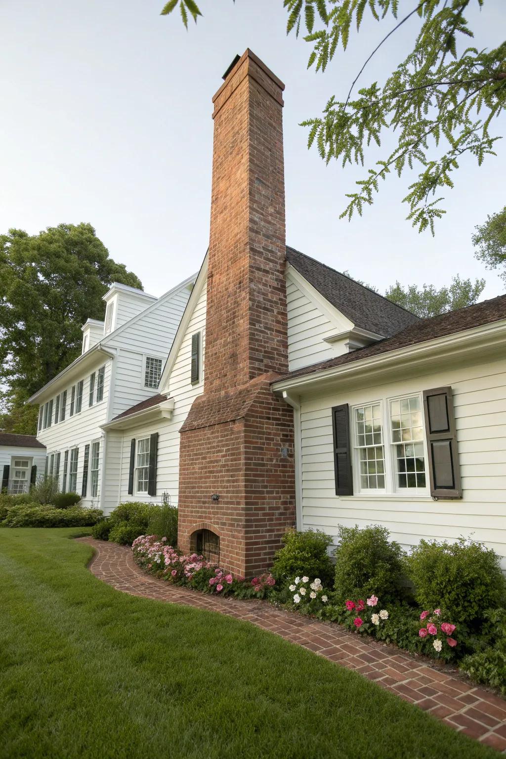 A classic brick chimney that adds character to this colonial home.