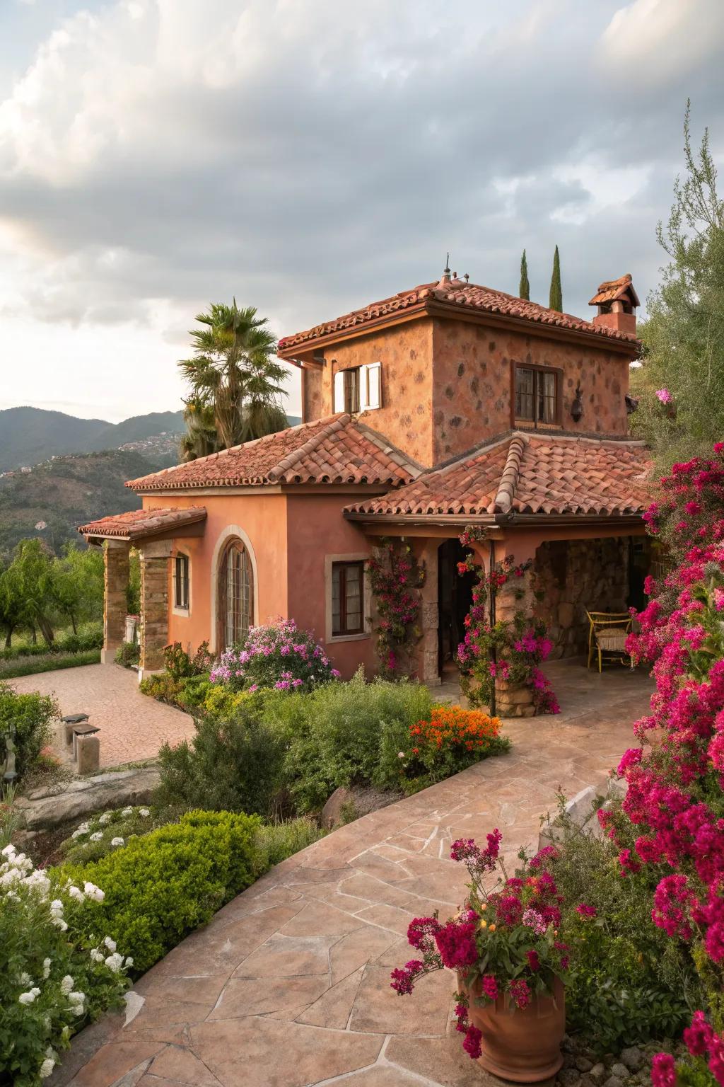 Warm terracotta creates an inviting and cozy exterior.