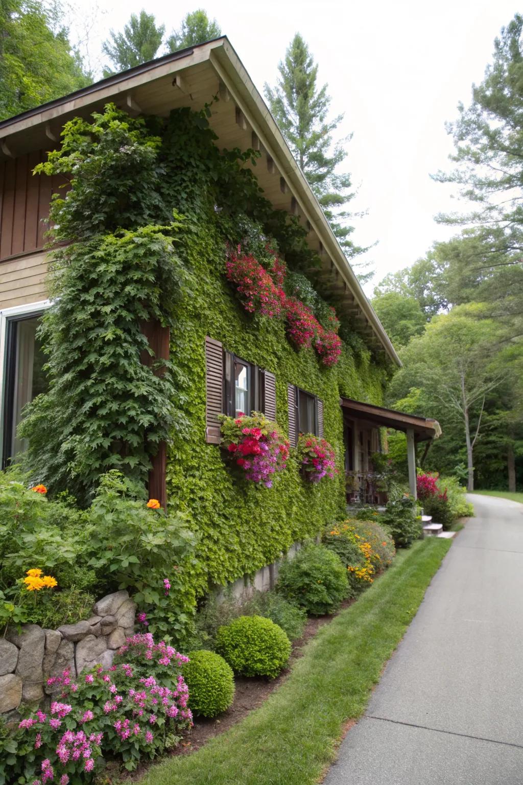 A living wall creates a vibrant and eco-friendly foundation cover.