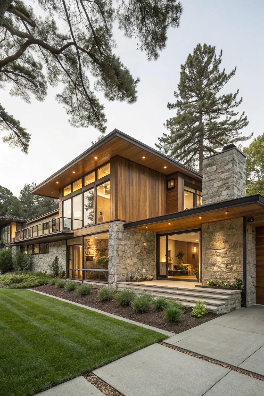 Wood and stone elements create a natural, inviting look.