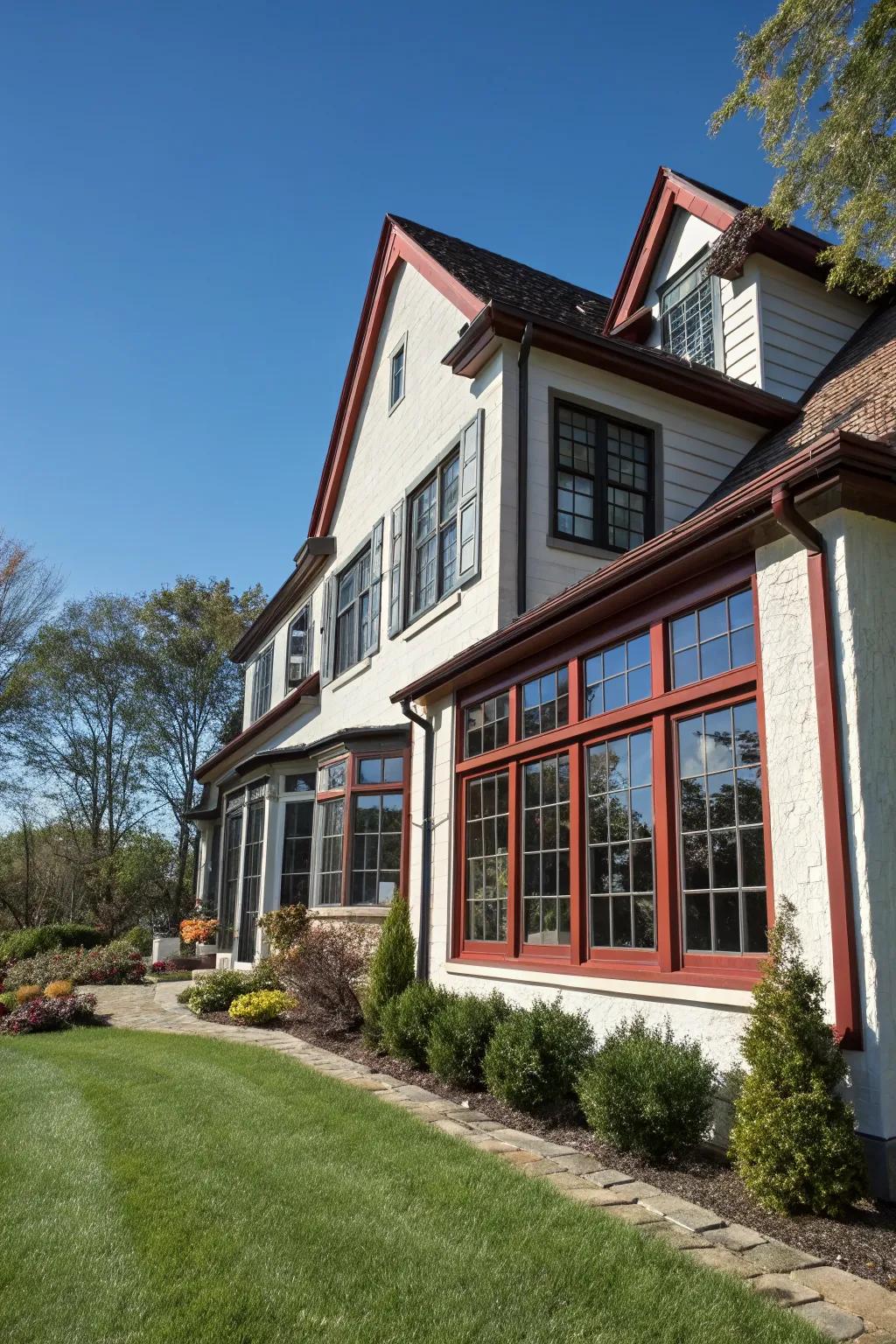 Contrasting trims bring out the architectural beauty of these windows.