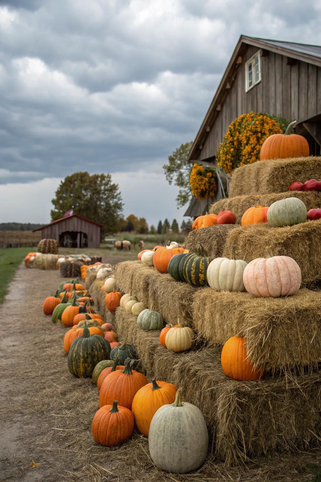 Pumpkins and gourds make for a festive fall display.