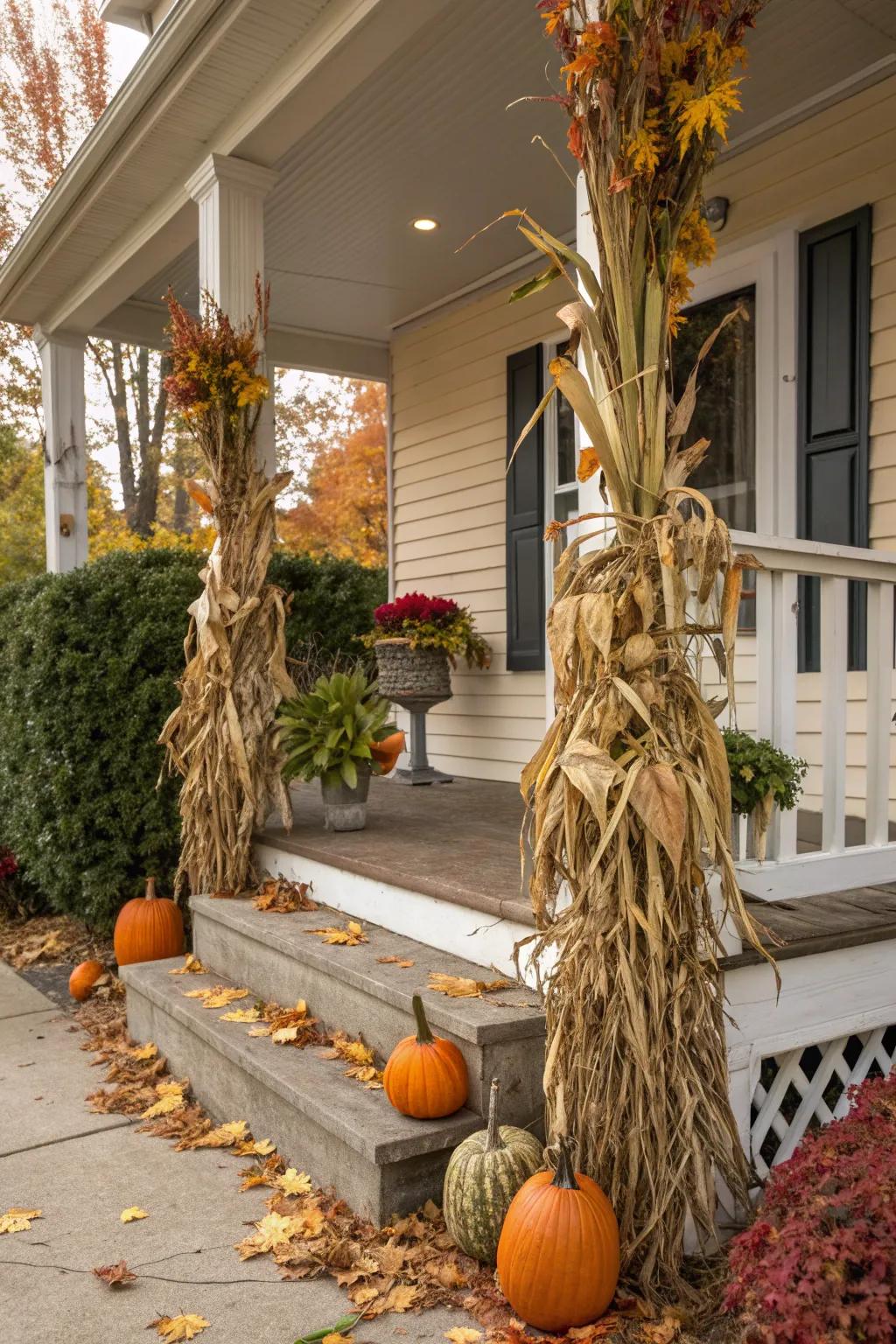 Cornstalks add height and a rustic feel to your fall decor.