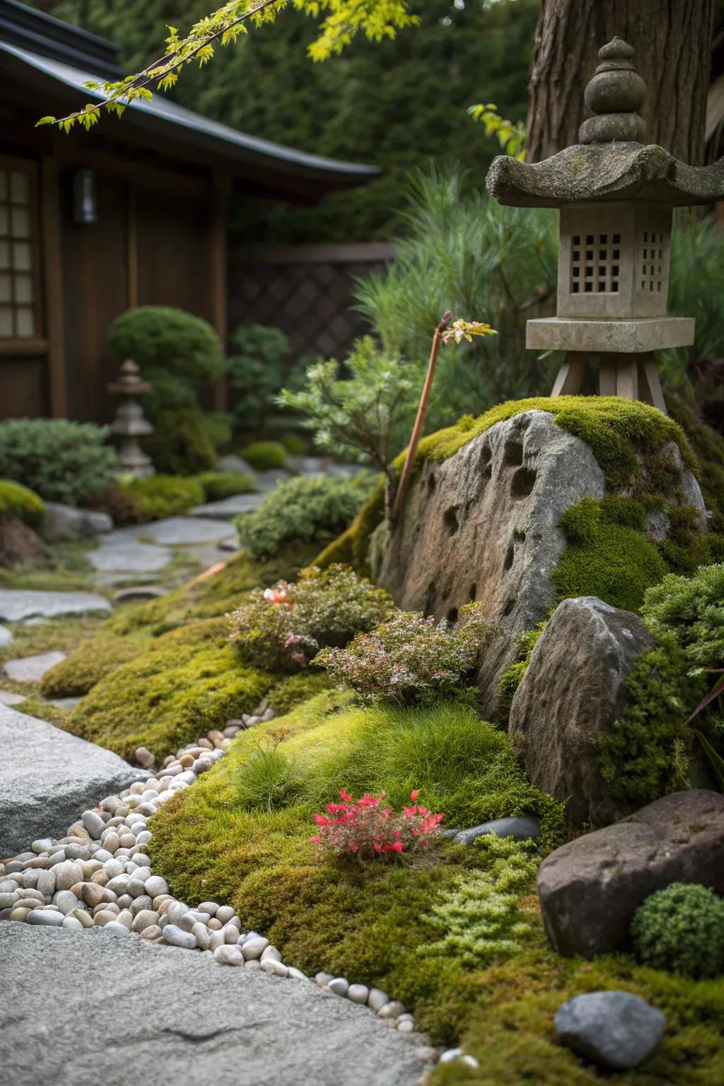 Bring nature into your fantasy garden with moss and stones.