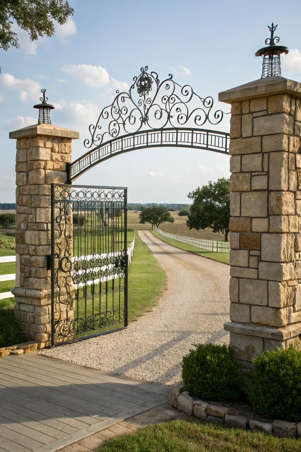 An arched gate that invites with elegance and height.