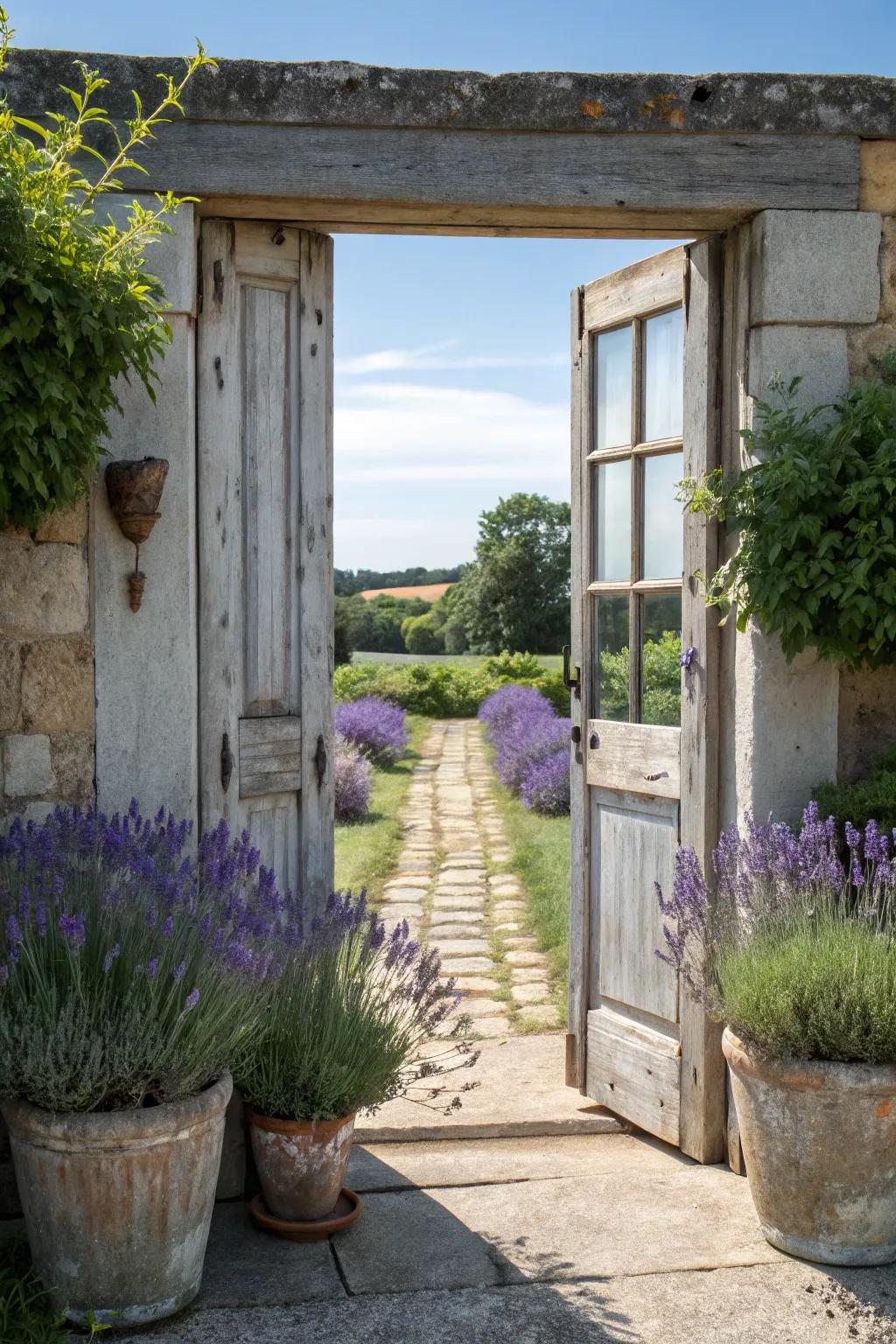 Symmetrical plants add balanced beauty to your farmhouse entry.