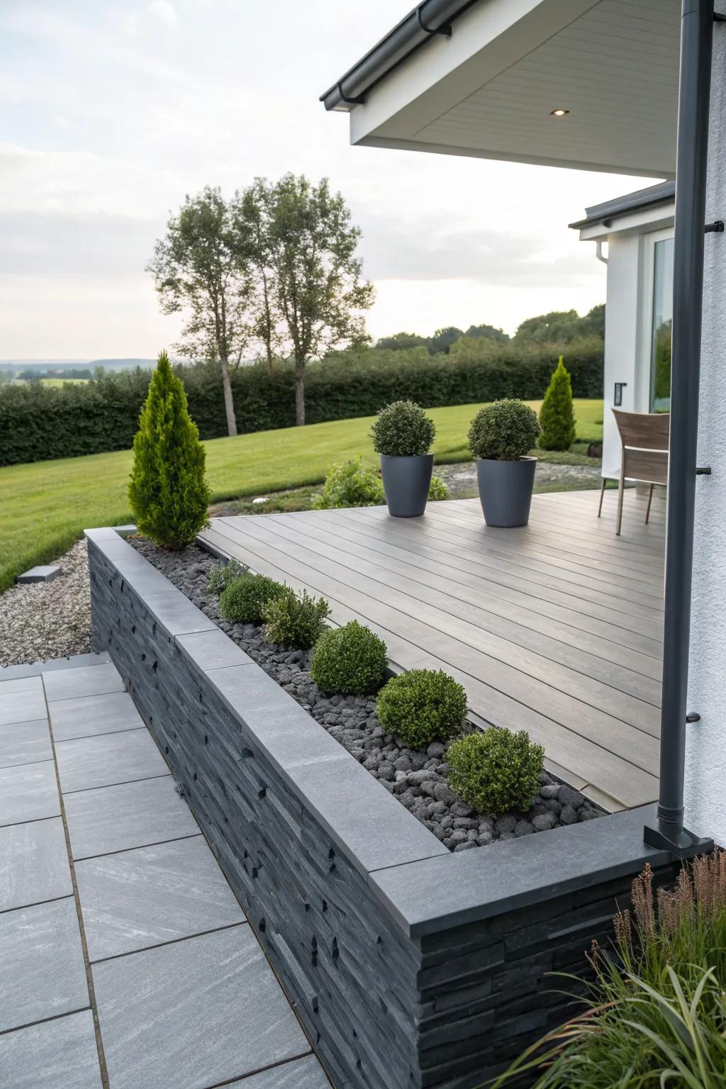 Slate stone skirting offers a sleek and modern touch to any deck.