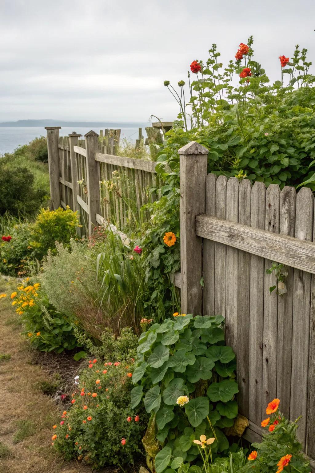 A natural wood fence enhances the organic feel of any garden.