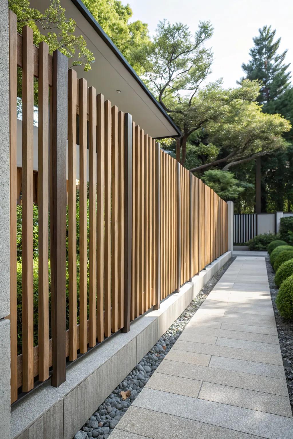 Sleek wooden slats creating a modern fence extension.