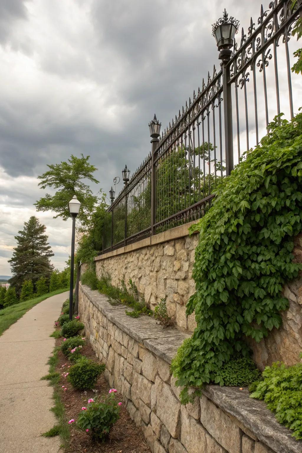 Natural stone and iron create a classic, elegant aesthetic.