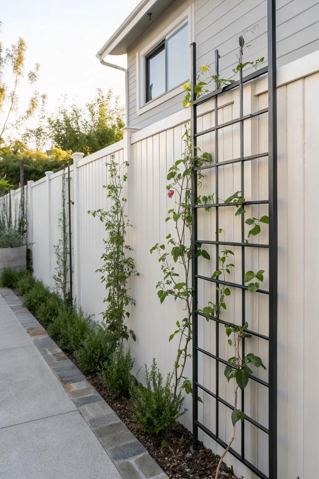 Sleek metal trellises create a modern privacy solution.