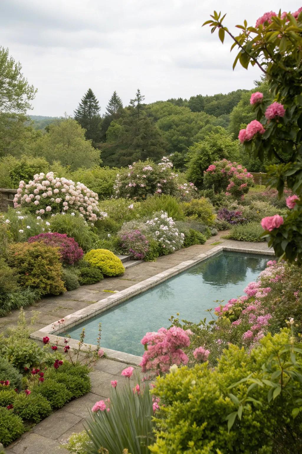 A filled-in pool area blooming into a garden haven.