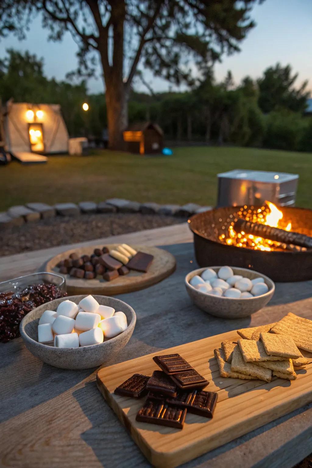 An inviting s’mores station offering endless sweet combinations.