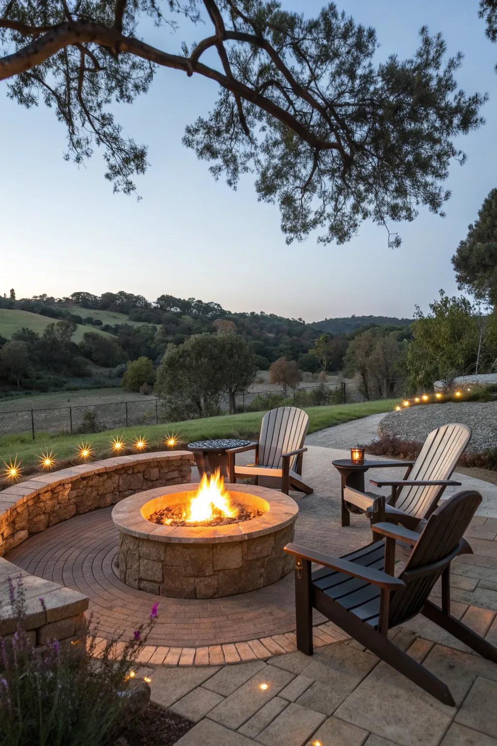 A welcoming fire pit with seating for cozy gatherings.