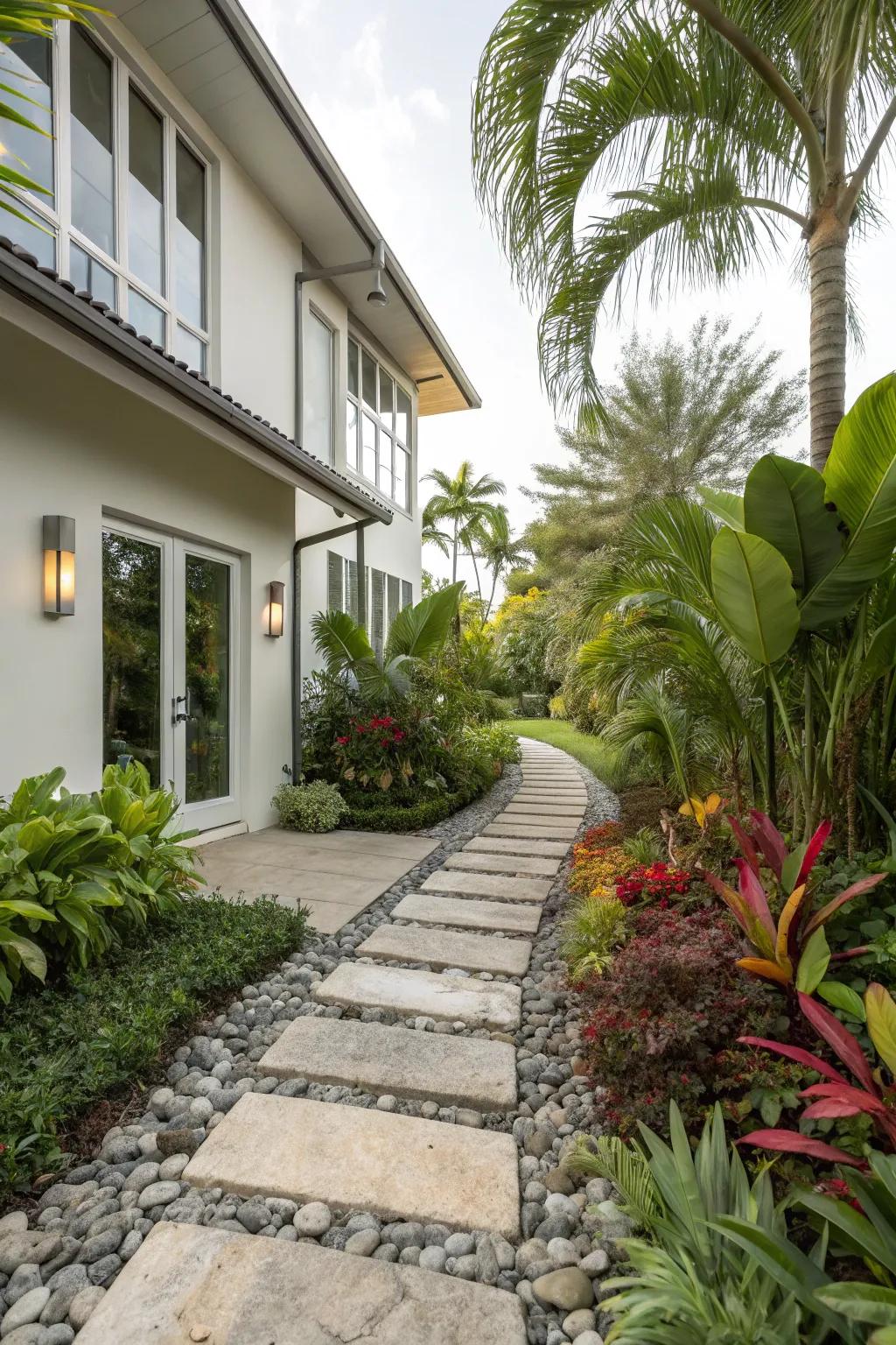 A charming stone pathway that enhances the entrance of the home.