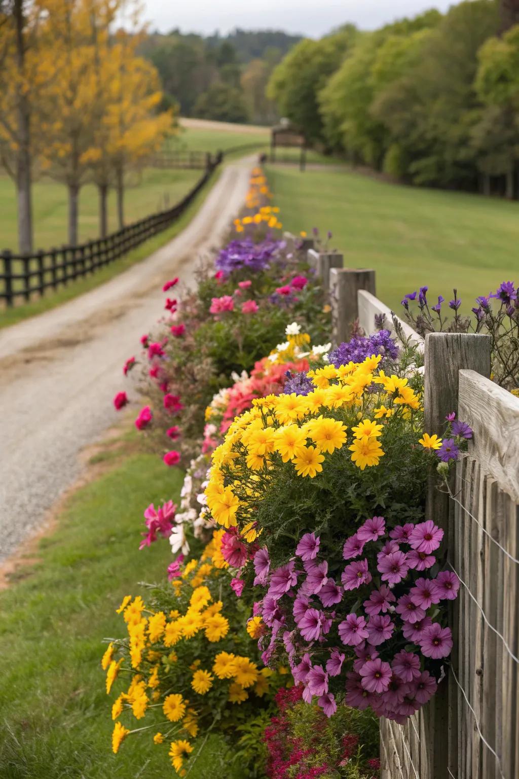 Colorful blooms along your fence can create a stunning visual impact.