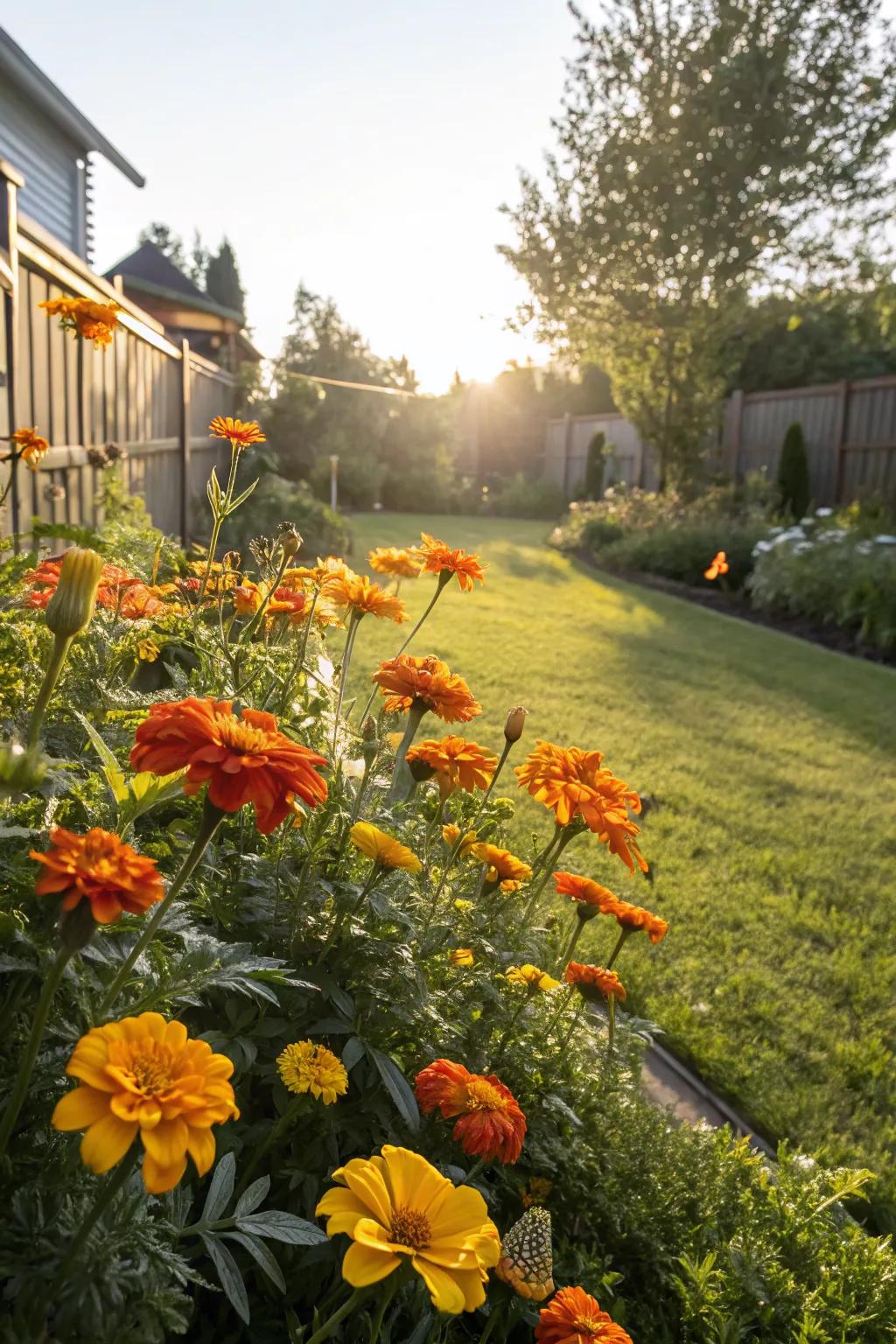 Orange and yellow flowers creating a warm garden atmosphere