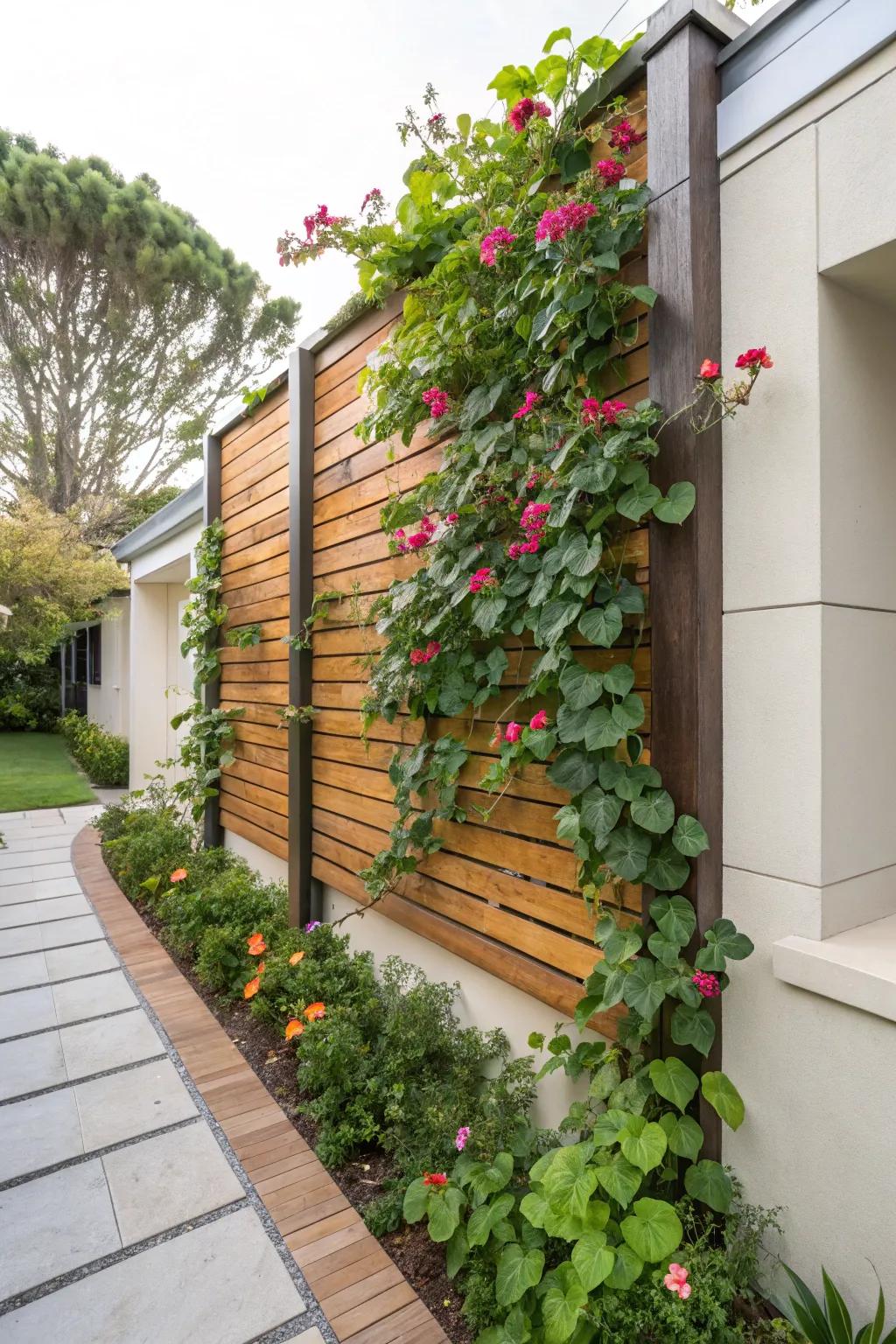 Vertical wooden panels add contemporary flair to your garden.