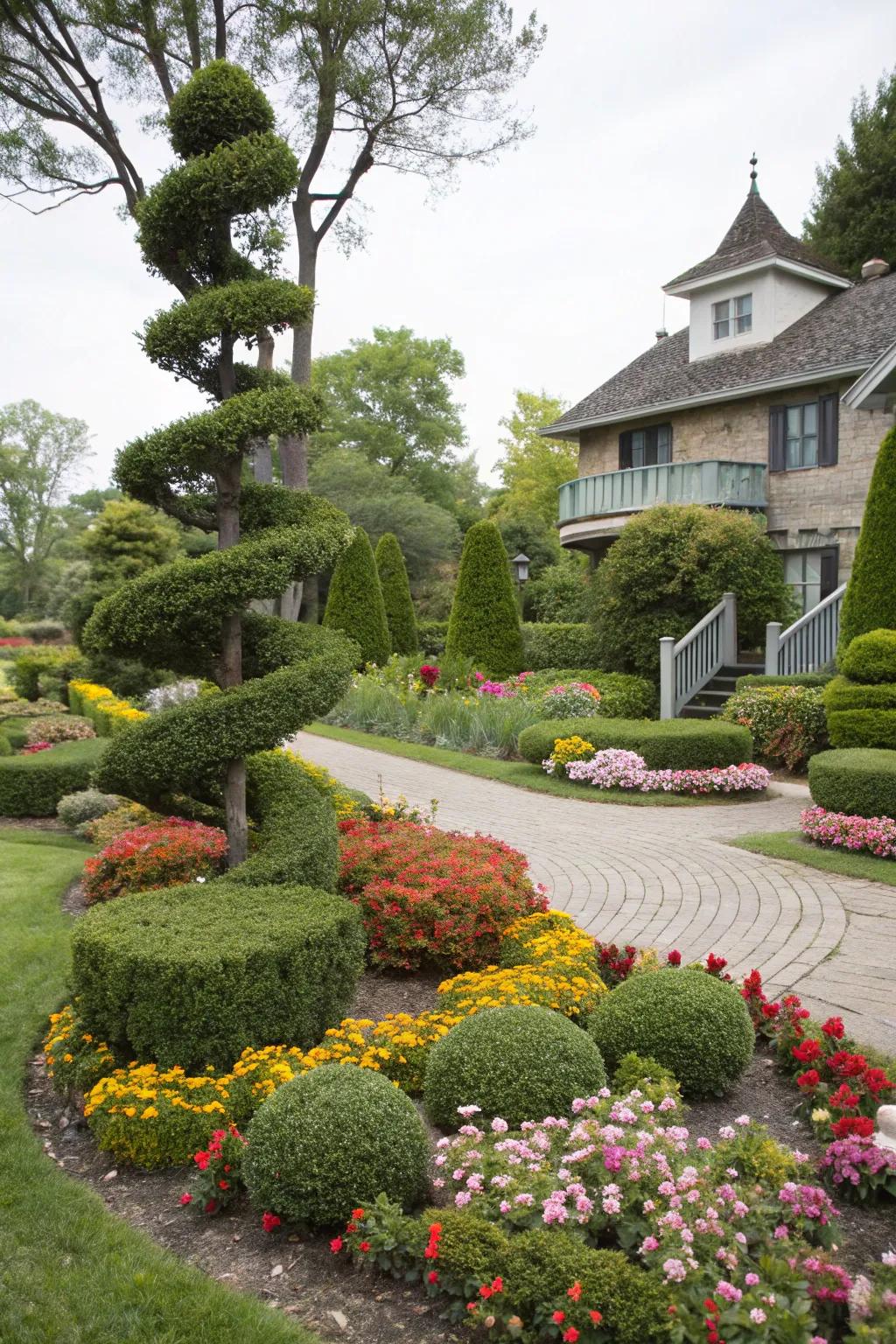 Topiary shapes add visual interest.