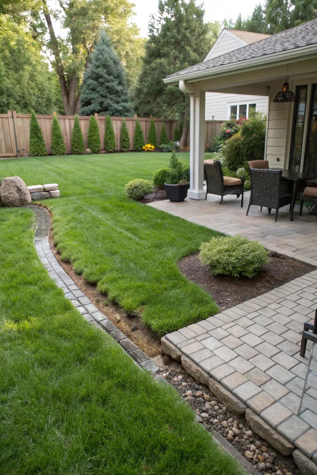 A backyard oasis protected by a French drain.