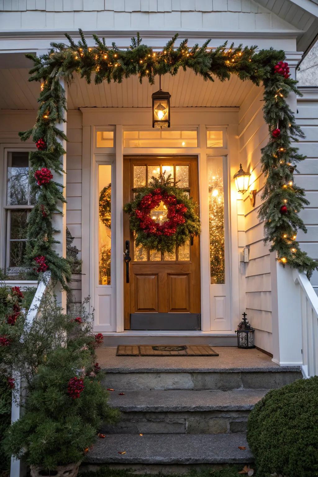A charming wreath adds elegance to any front door.