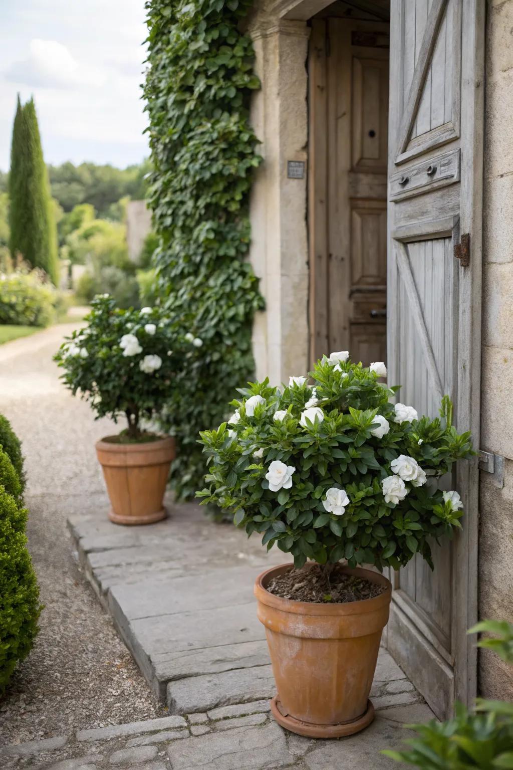 Gardenias fill the air with their delightful fragrance.
