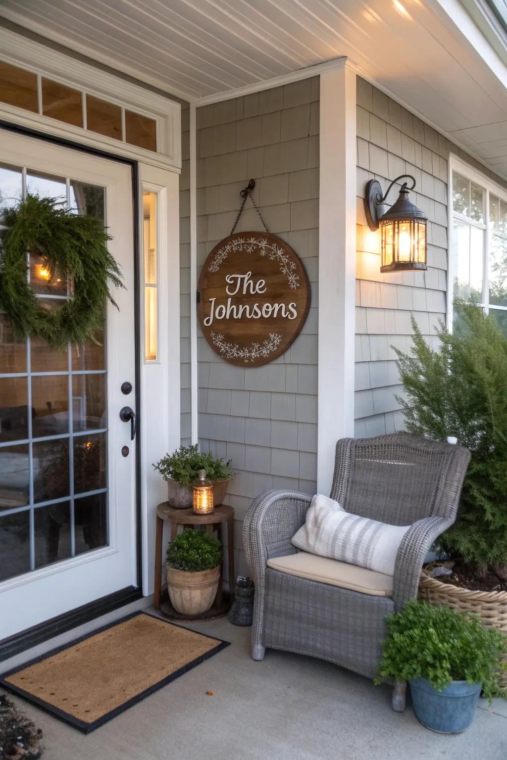 A personalized family name plaque that makes your entrance uniquely yours.