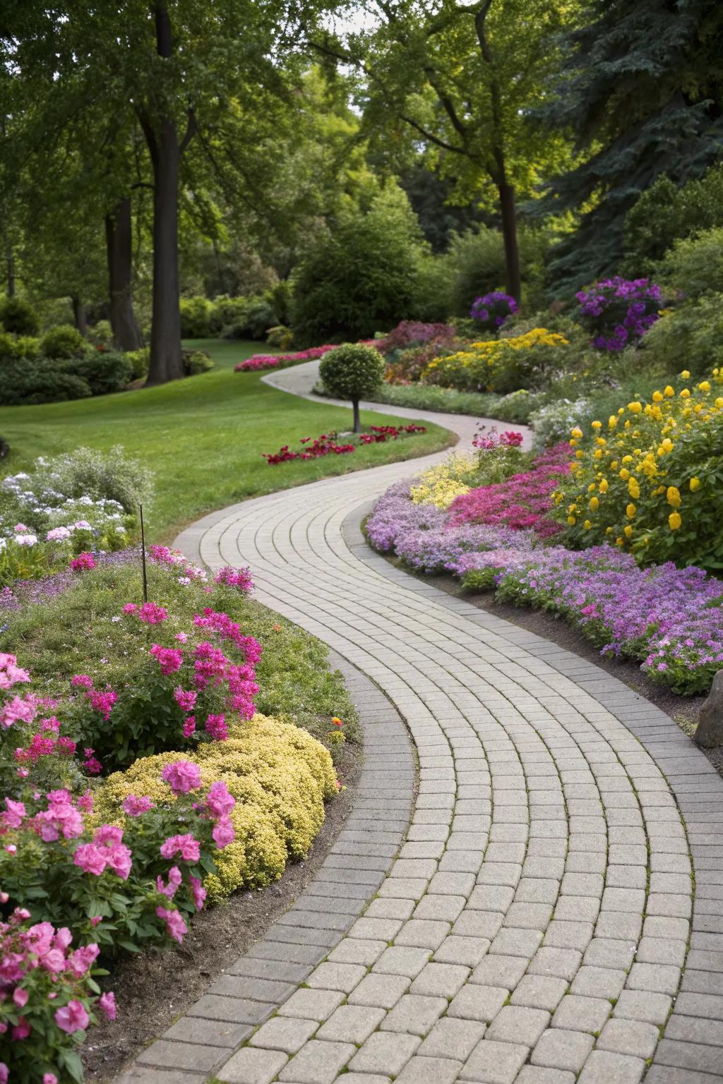 Invite guests with a gently curving paver path.
