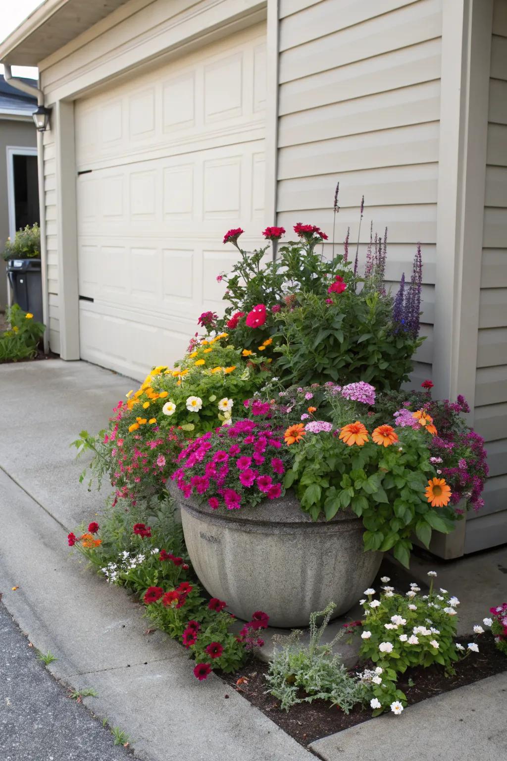 Create a vibrant display with mixed flower varieties.