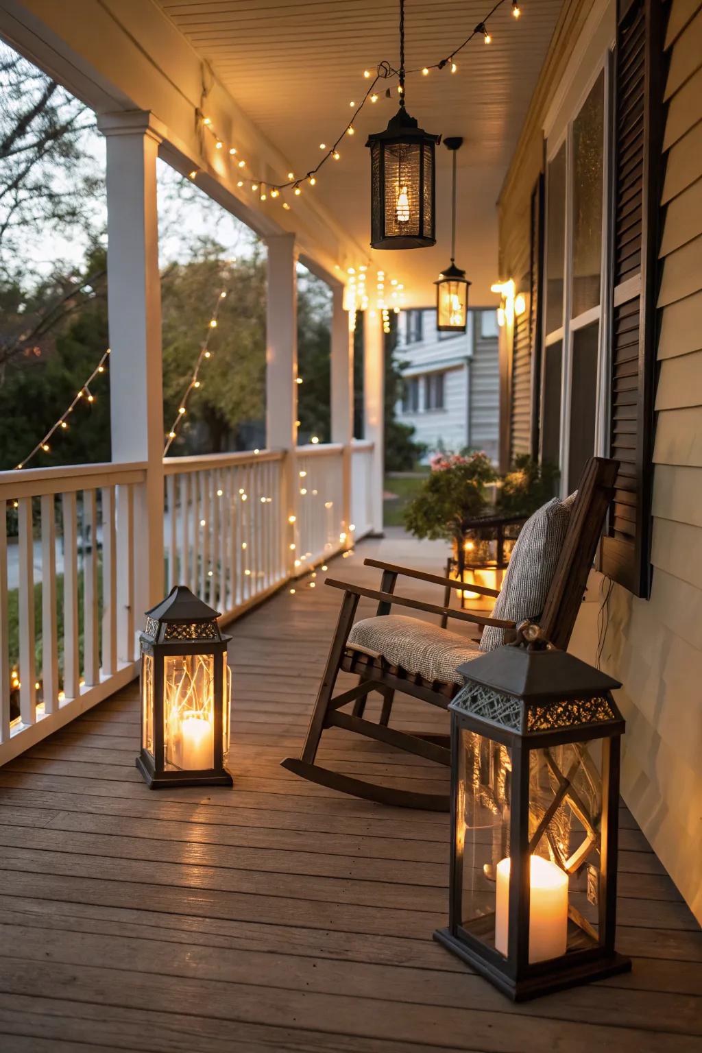 Enhance your porch's ambiance with stylish lighting.