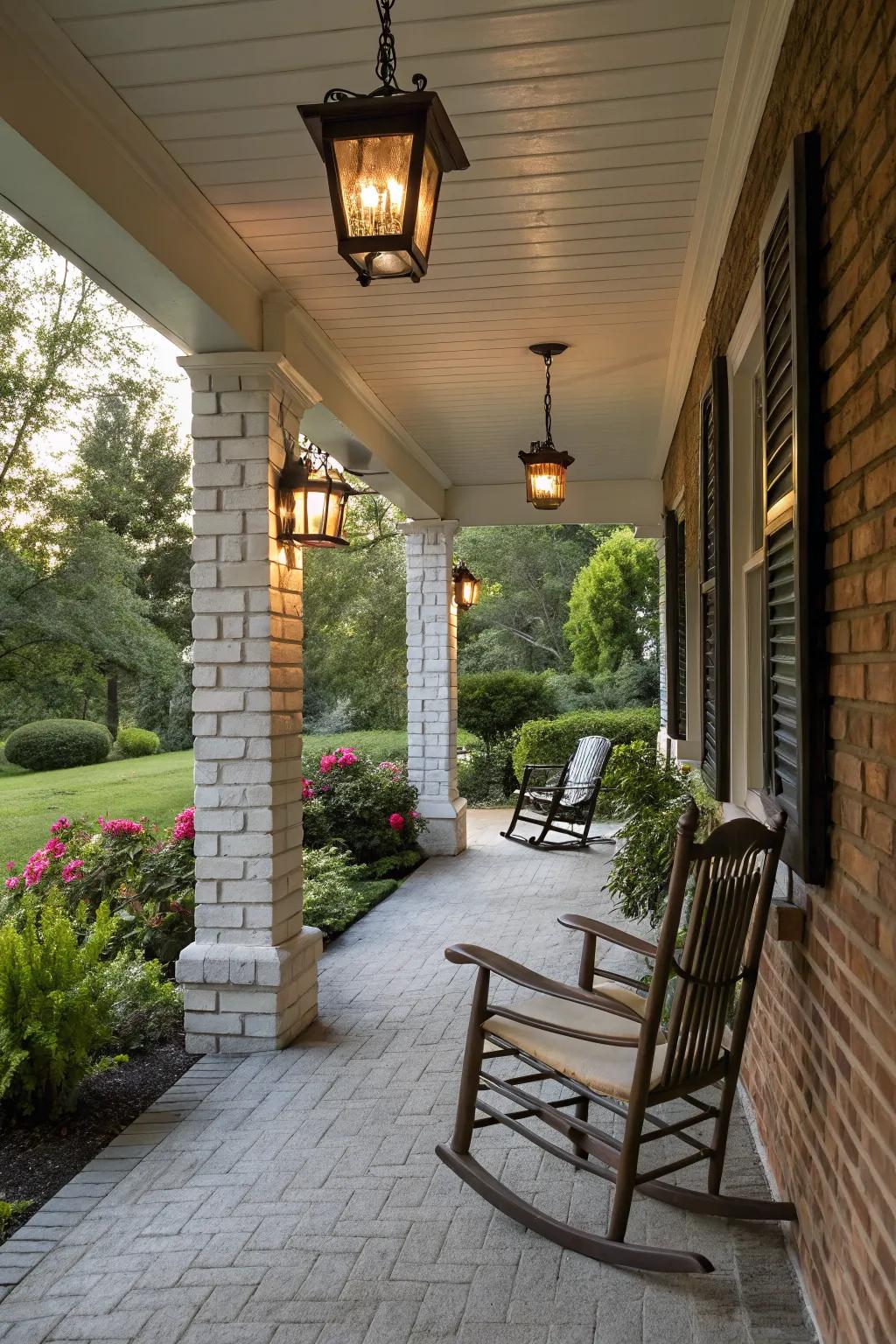 Timeless elegance with brick siding on a front porch.